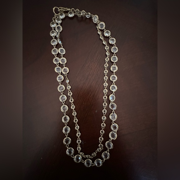 Vintage Henri Bendel Bezel Set Swarovski Crystal Statement Necklace  40” Long